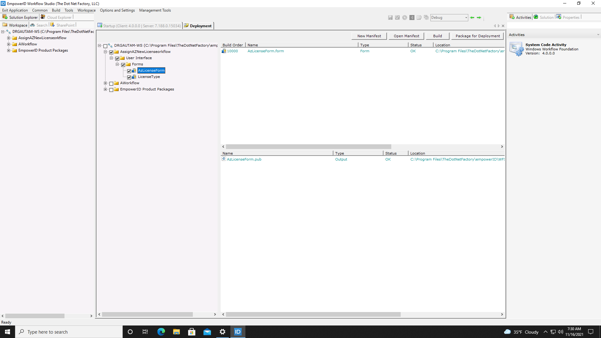 Deployment interface
