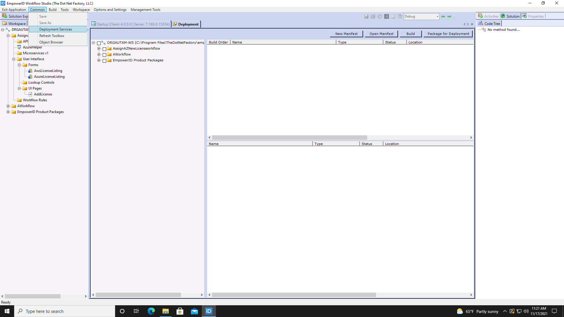 Deployment Services button