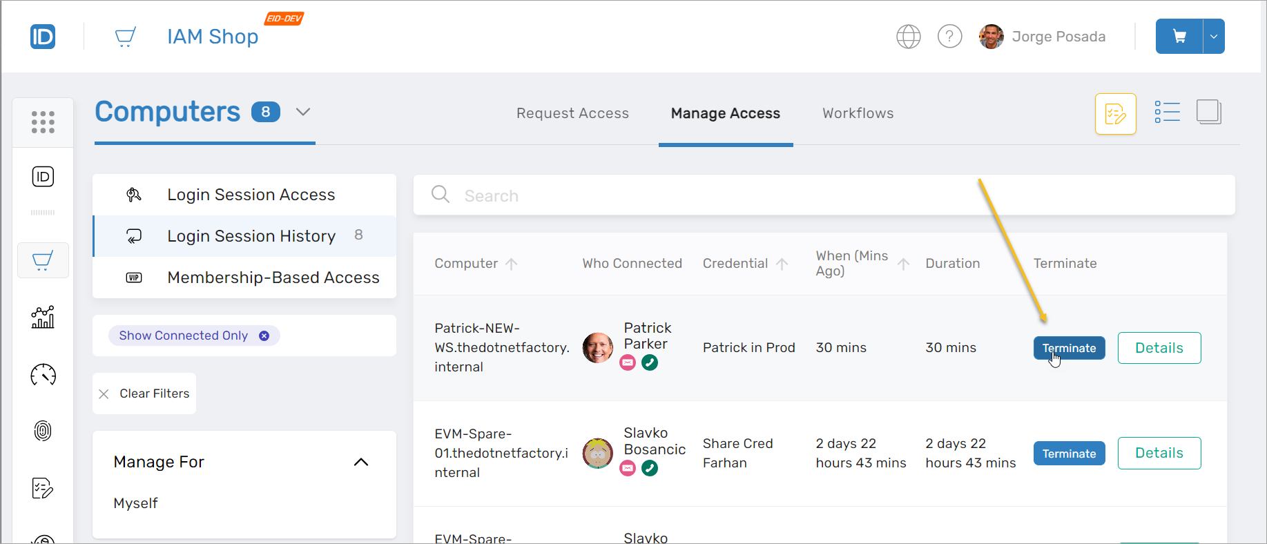 Terminate Session Button