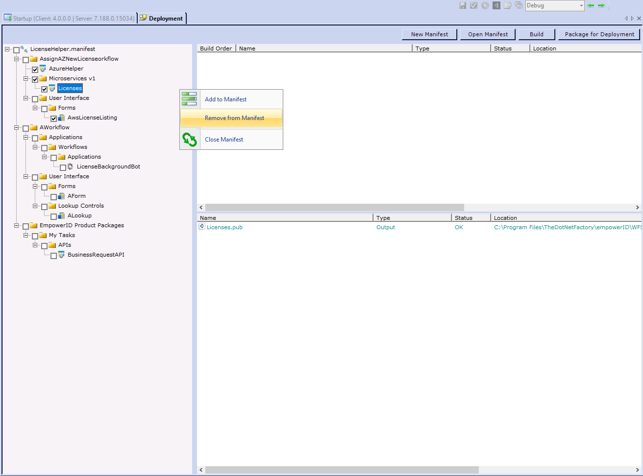 Remove from manifest menu