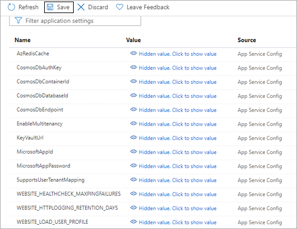 Application Settings Listing