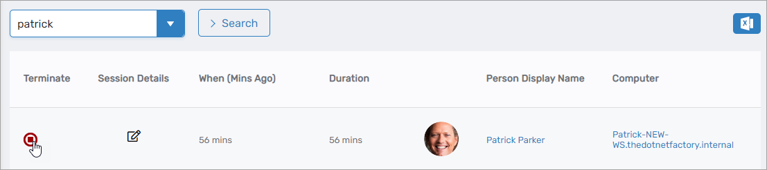 Terminate Session Button