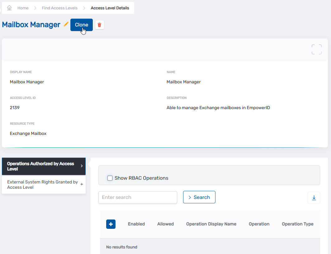 Access Level Details Clone Button