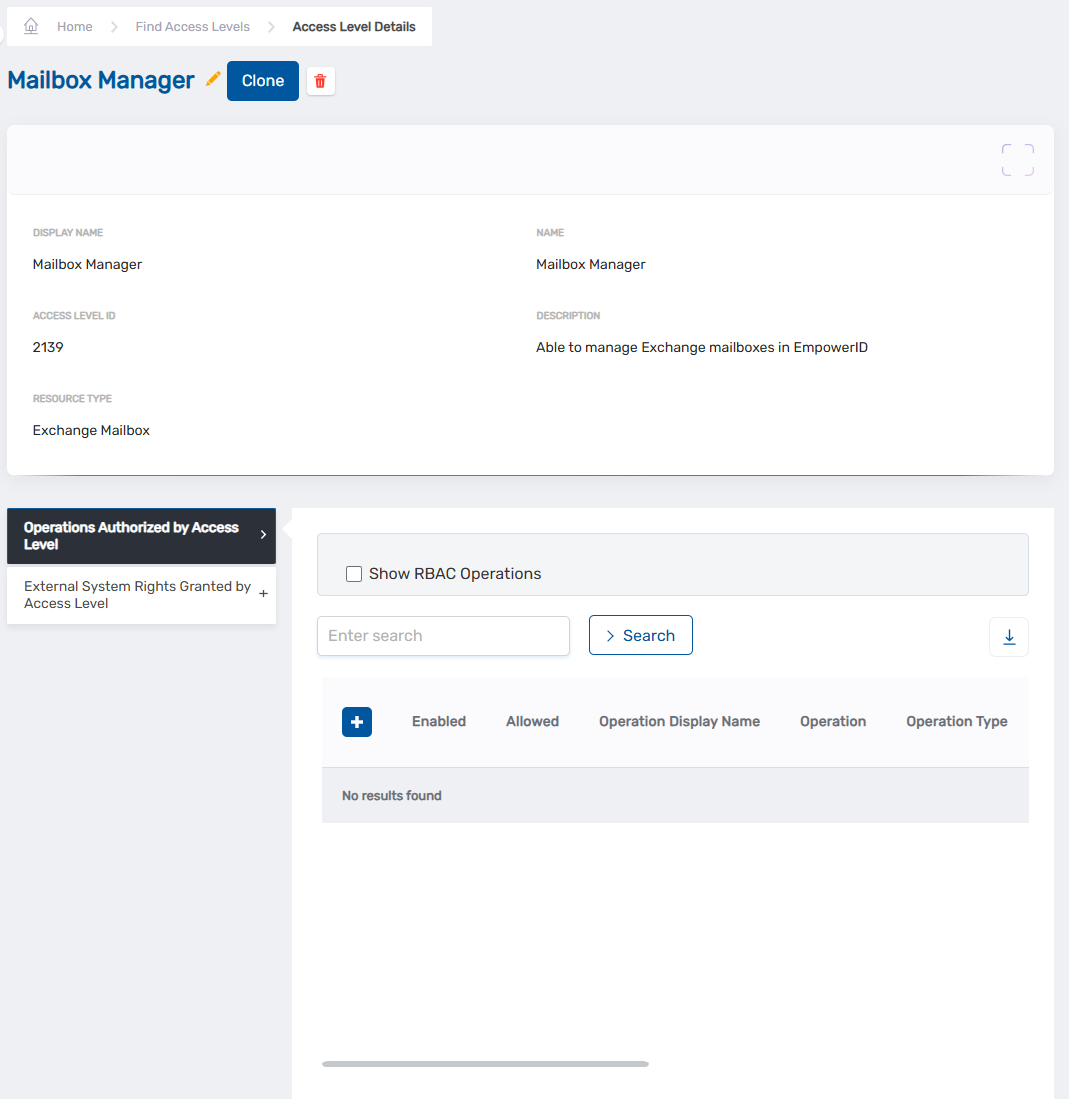 Access Level Details Page
