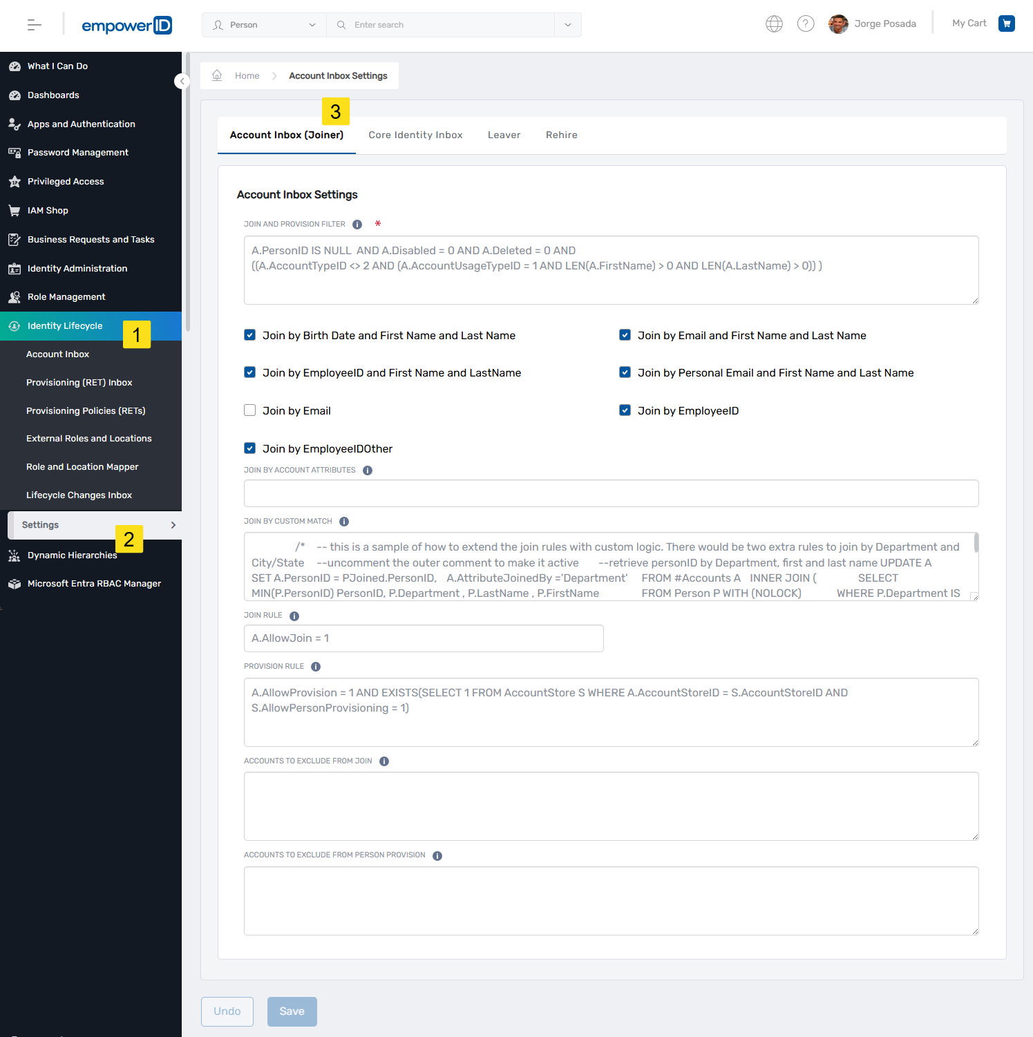 Account Inbox Joiner settings form