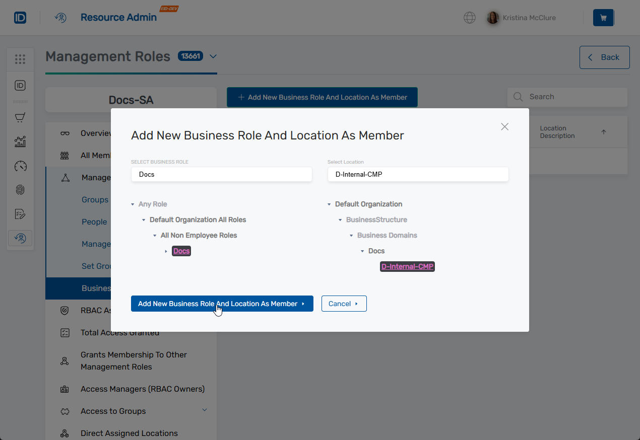 Add Business Role and Location as Member Button