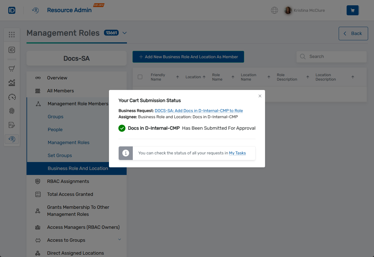 Add Business Role and Location to Management Role Status Modal