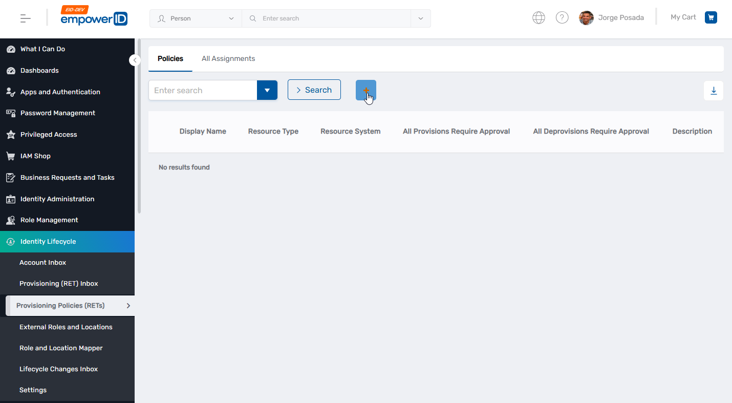 Add New Provisioning Policy Button