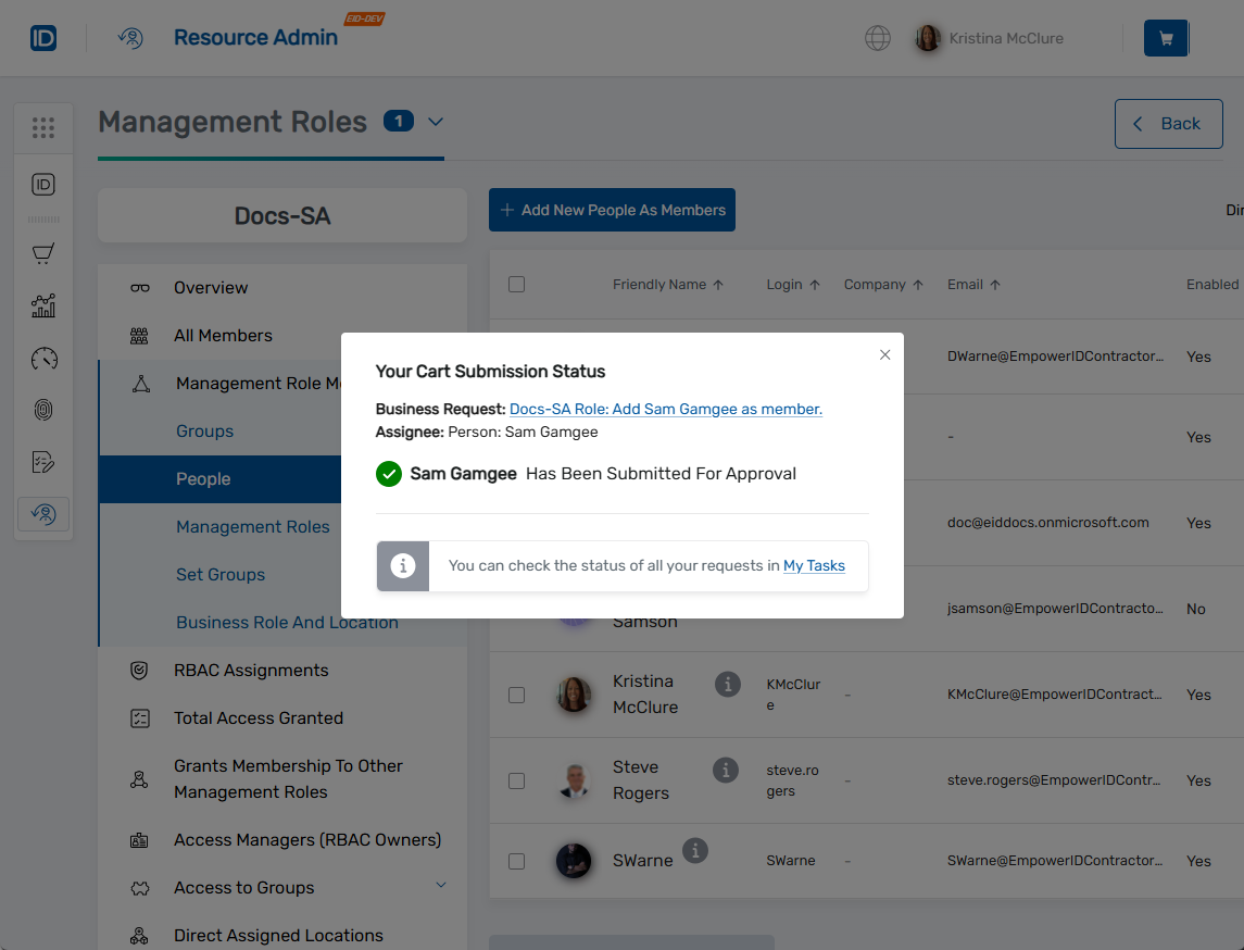 Add Person to Management Role Status Modal