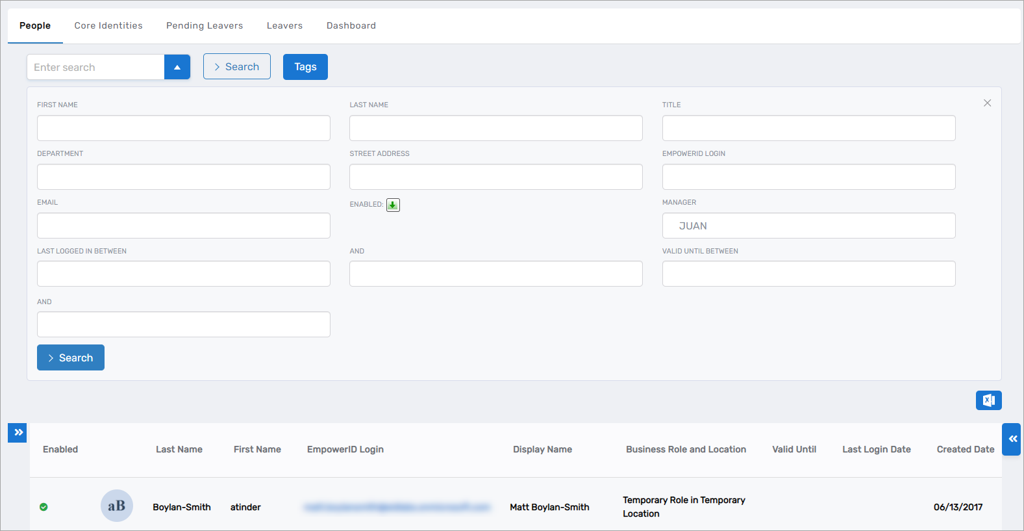 Advanced search panel