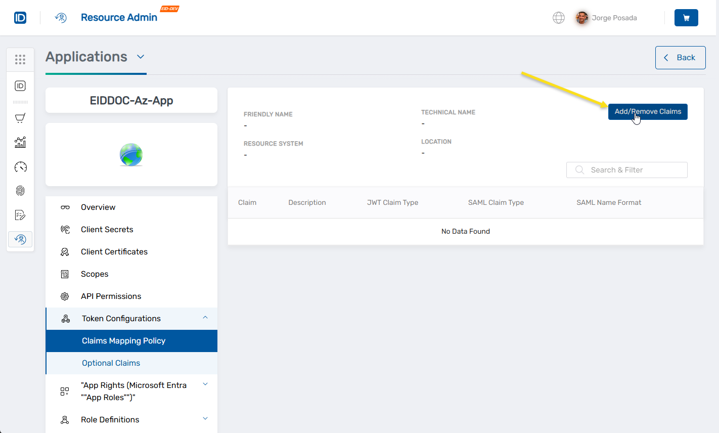 Add and Remove Claims Button