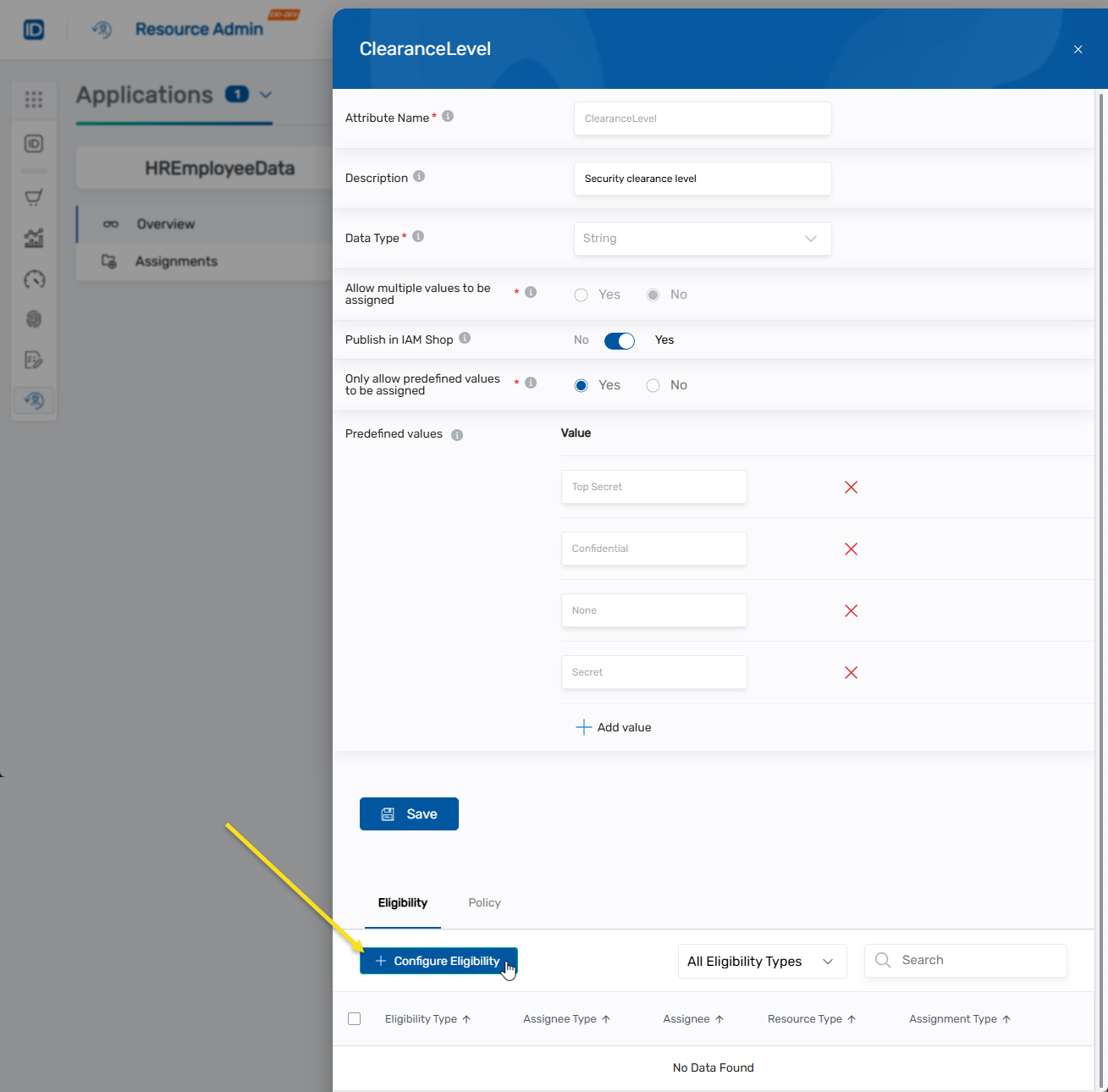 Attribute Eligibility Configuration