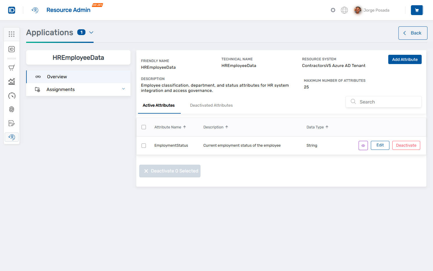 Attribute Set Active Attributes List