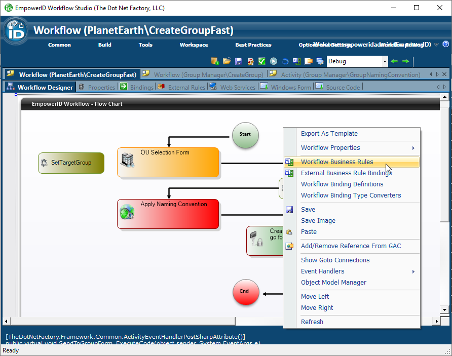 Workflow business rules context menu
