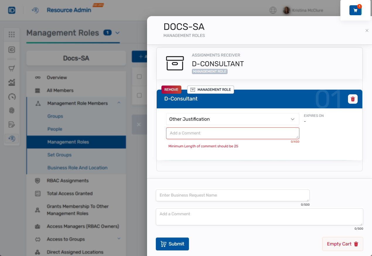 Cart with bundled roles