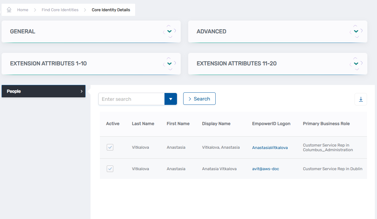 Core Identity View Page