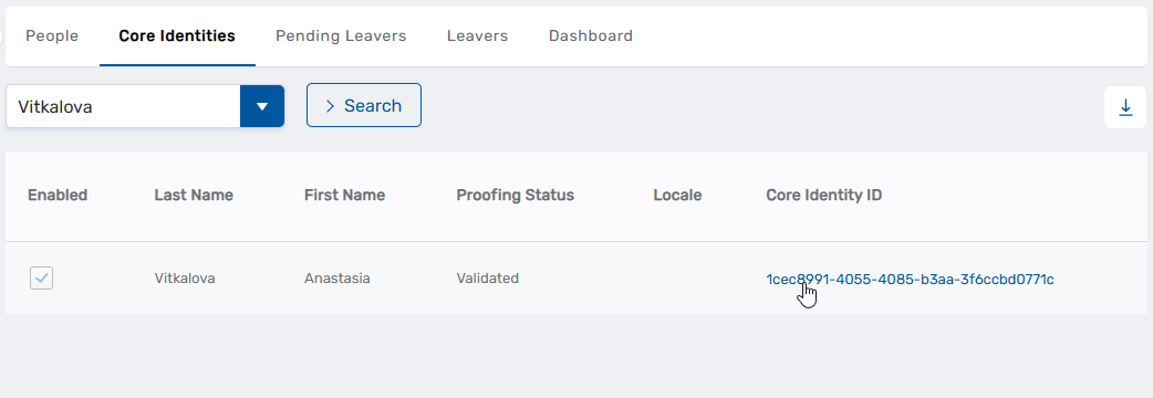 Core Identity Search Results