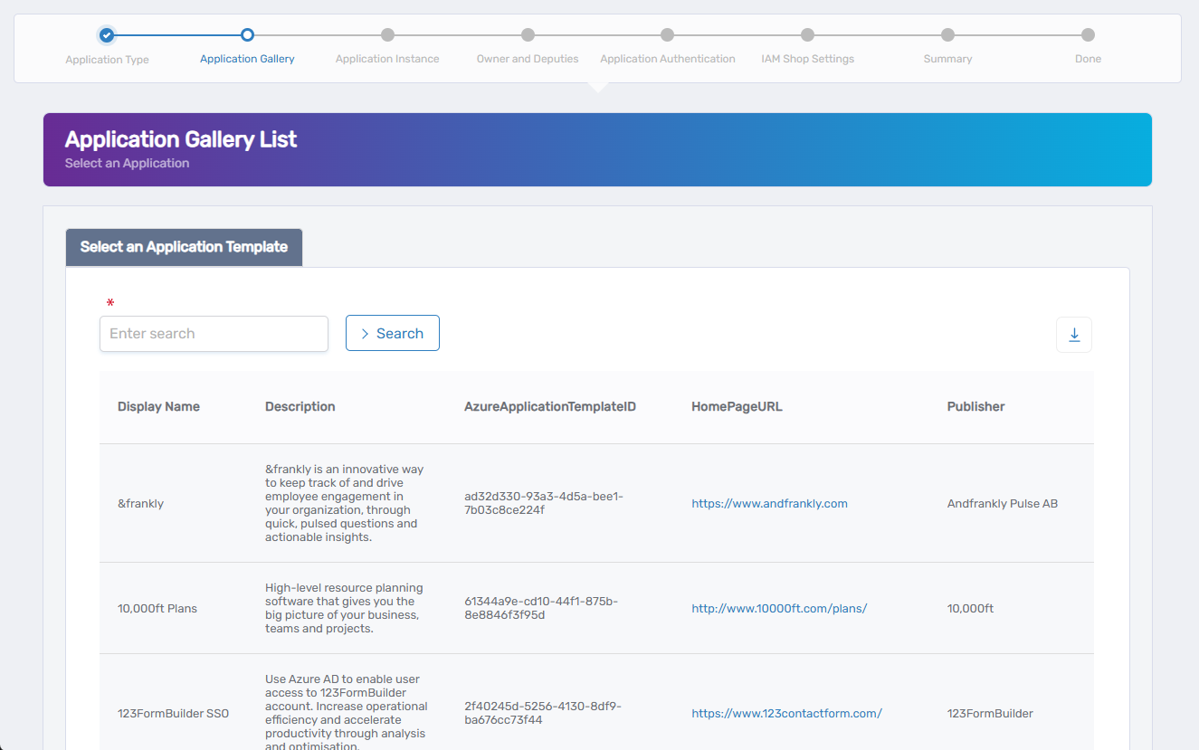 Application Gallery List