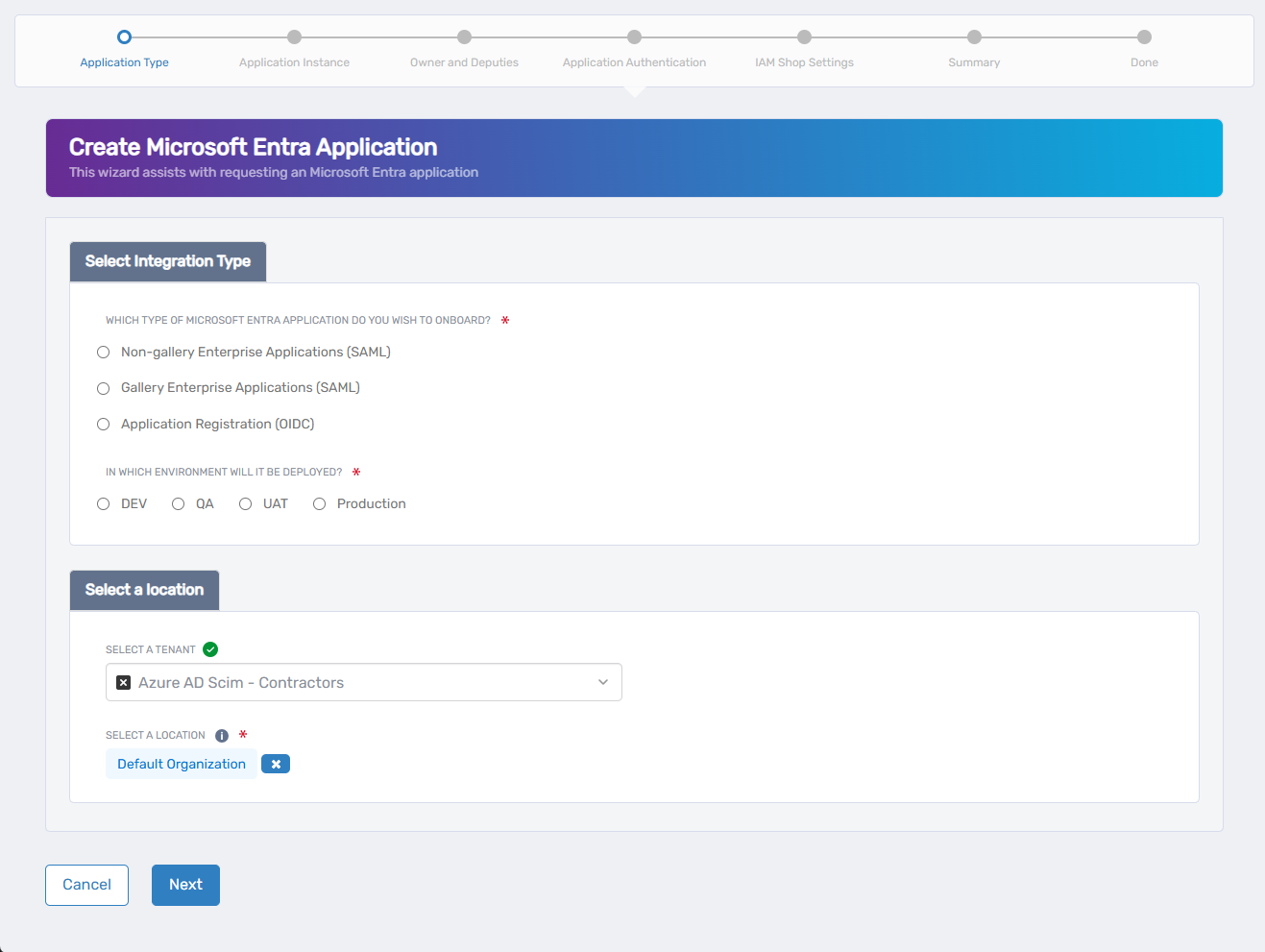Create Microsoft Entra Application Wizard – Step 1