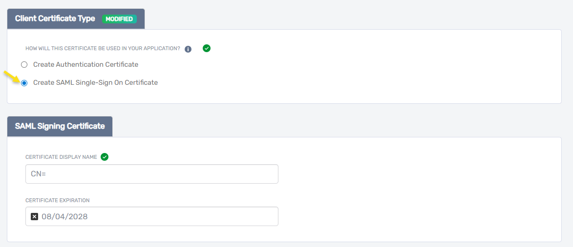 SAML Certificate Form