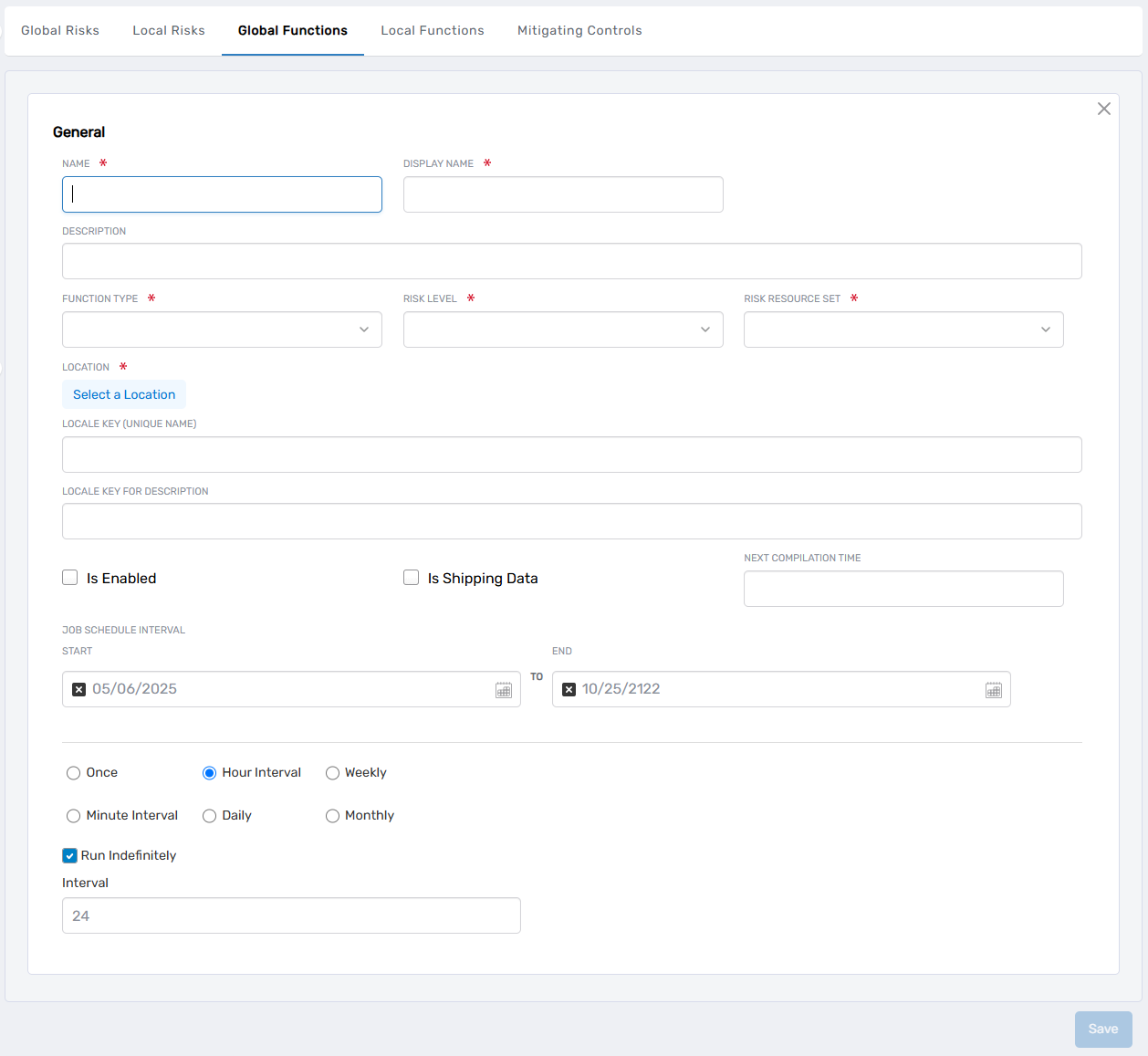Create Global Function form