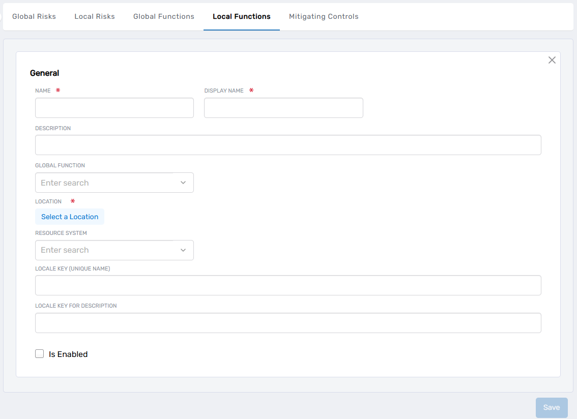 Create Local Function form