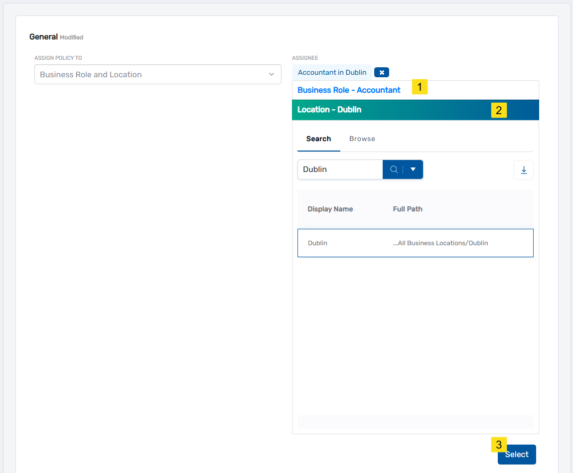 Select Business Role and Location