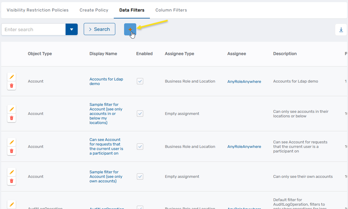 Create Data Visibility Filter Button