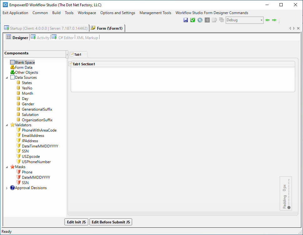 Default form in workspace