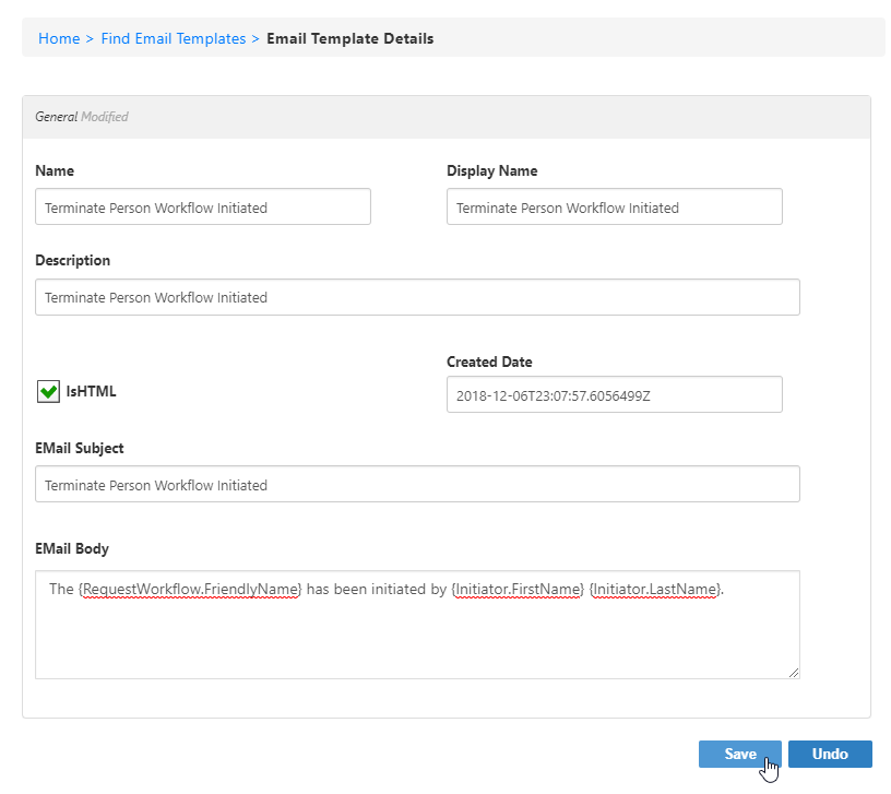 Email template details