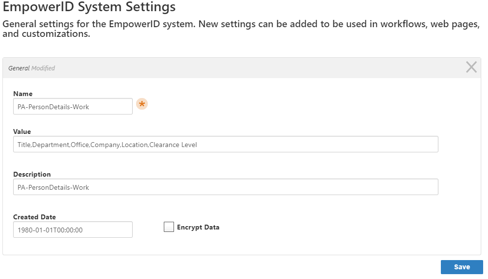 EmpowerID system setting PA-PersonDetails-Work edit