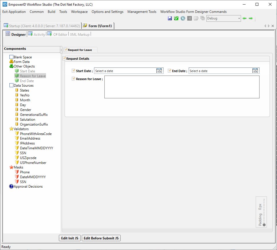 Field spanning across form