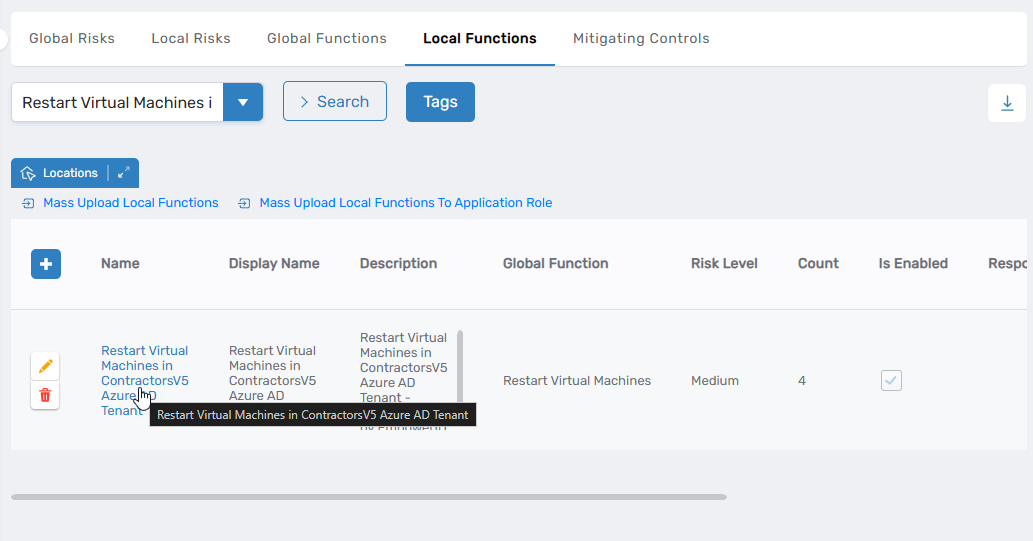Local Functions list showing Name link