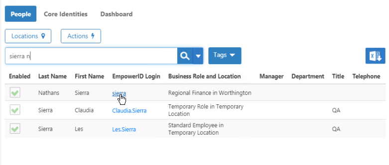 Find People page with person search results