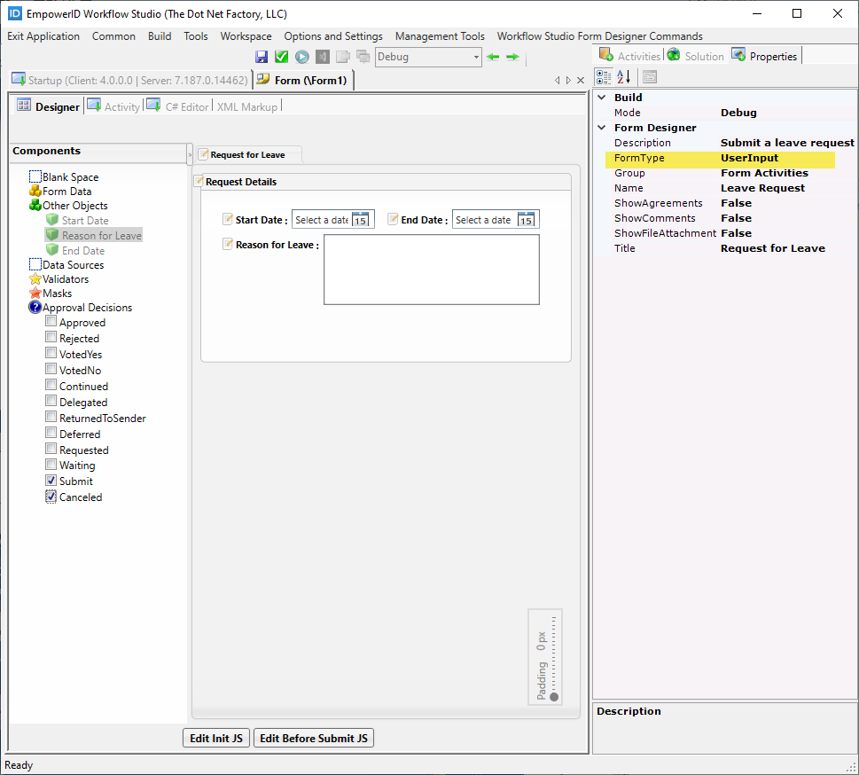 Form Type User Input