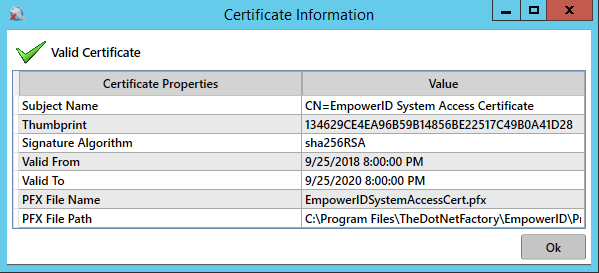 Generated Certificate Info