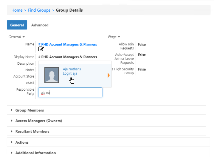 Responsible Party field on object Details page