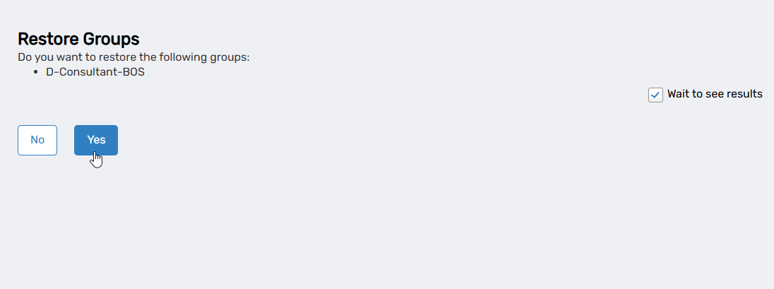 Restore confirmation dialog