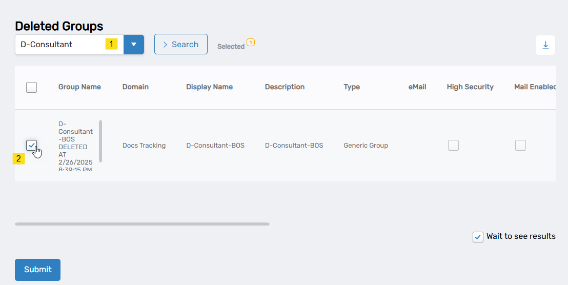 Deleted group selection checkbox