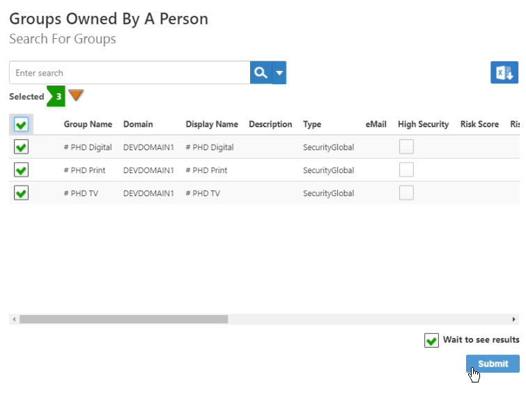 Groups selected for transfer