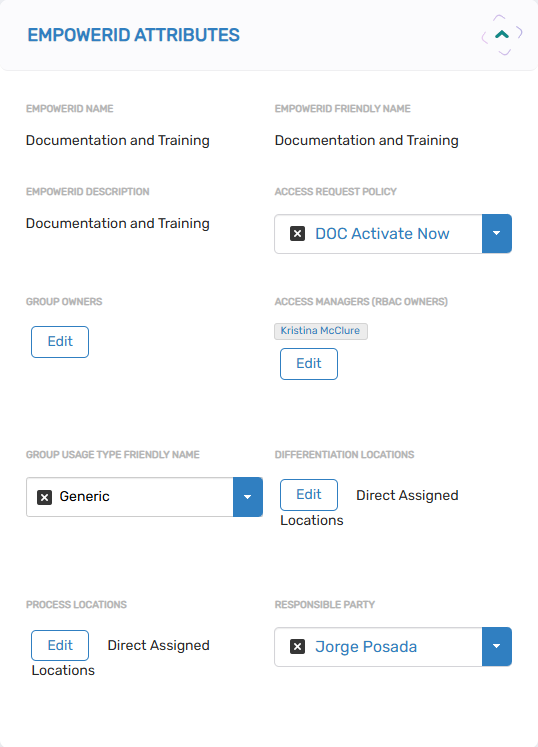 EmpowerID Attributes card with IAM Shop and management settings