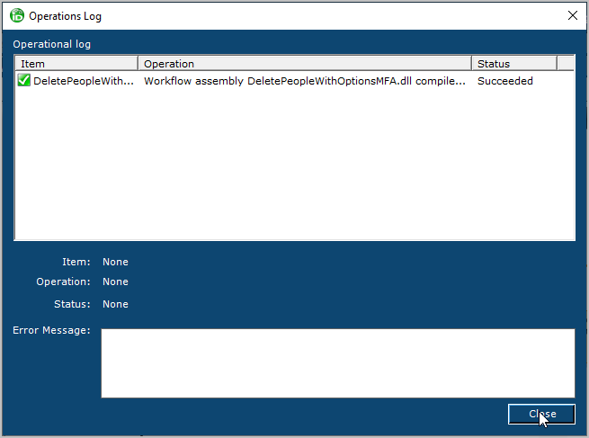 Close operations log