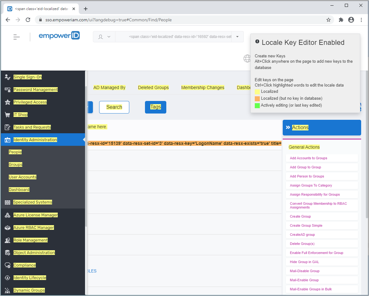 Localized strings highlighted