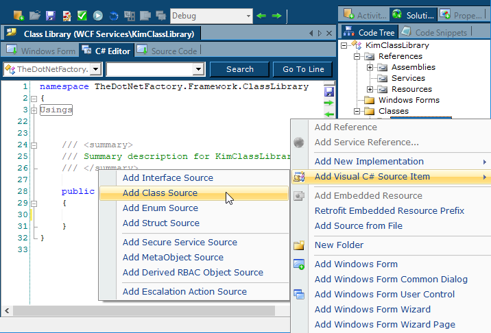 Add class source menu