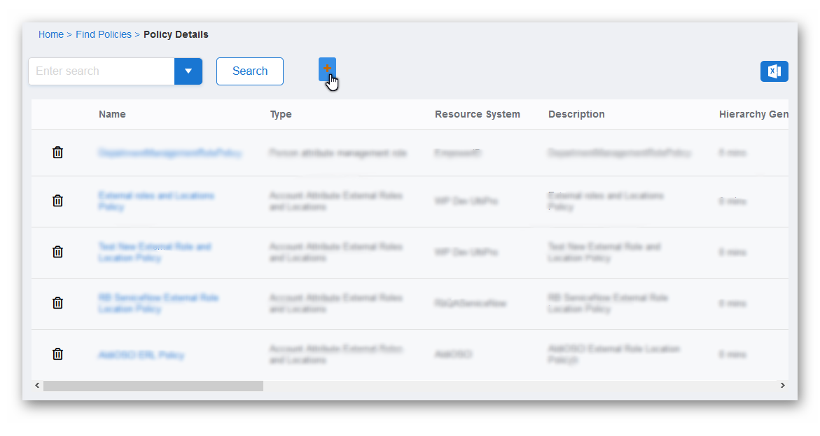 Add button on Dynamic Hierarchy Policies page