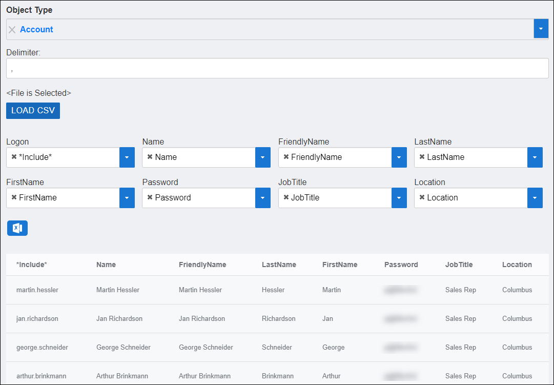 Imported data display