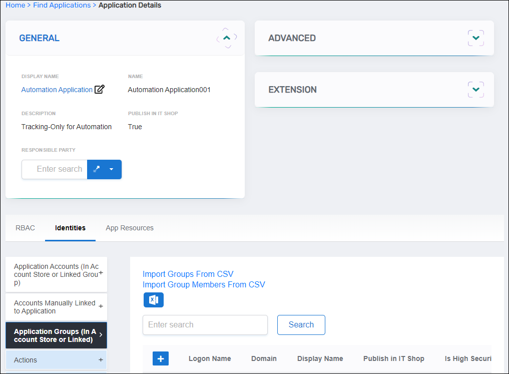 Application Groups accordion