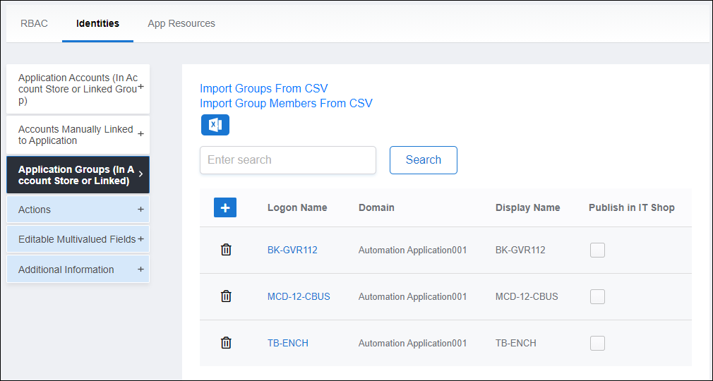 Imported groups displayed in accordion