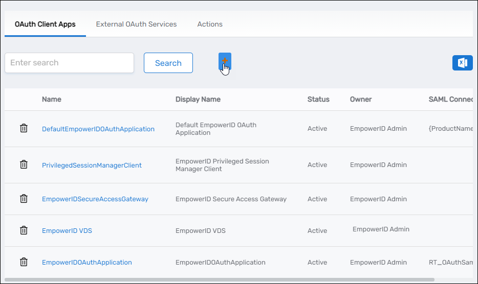 OAuth client apps add button