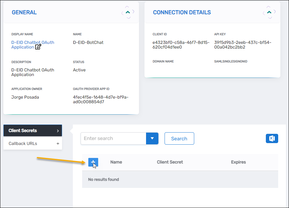 Client secrets add button